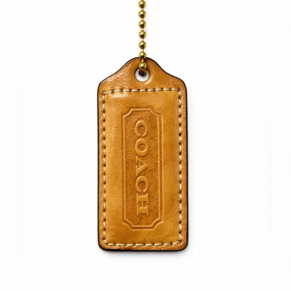 Coach Hangtag, Tan w/ gold ball chain; 2” (can be used with any color chain)